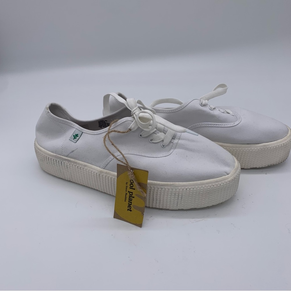 Cool Planet by‎ Steve Madden White Shoes Stream Flatform Lace-up Canvas 10 7003.